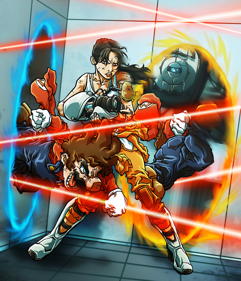 mario_vs__chell_by_hermesgildo-d4uoww3